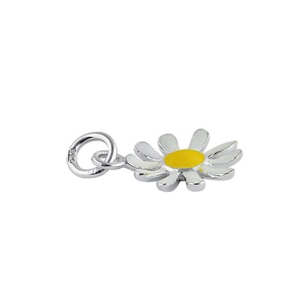 Sterling Silver White and Yellow Enamel Daisy Necklace Bracelet Pendant - Picture 3 of 4